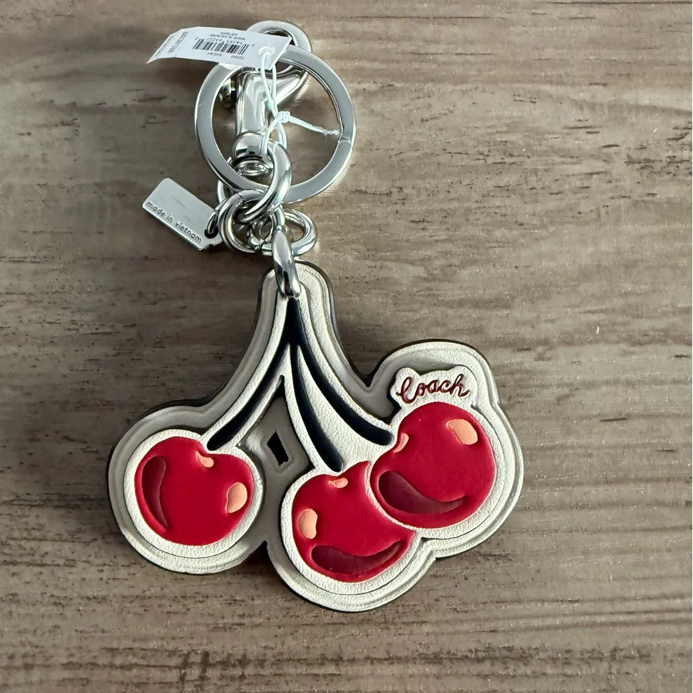 NWT Coach Red Cherry Keychain with Silver Red Accents CZ092